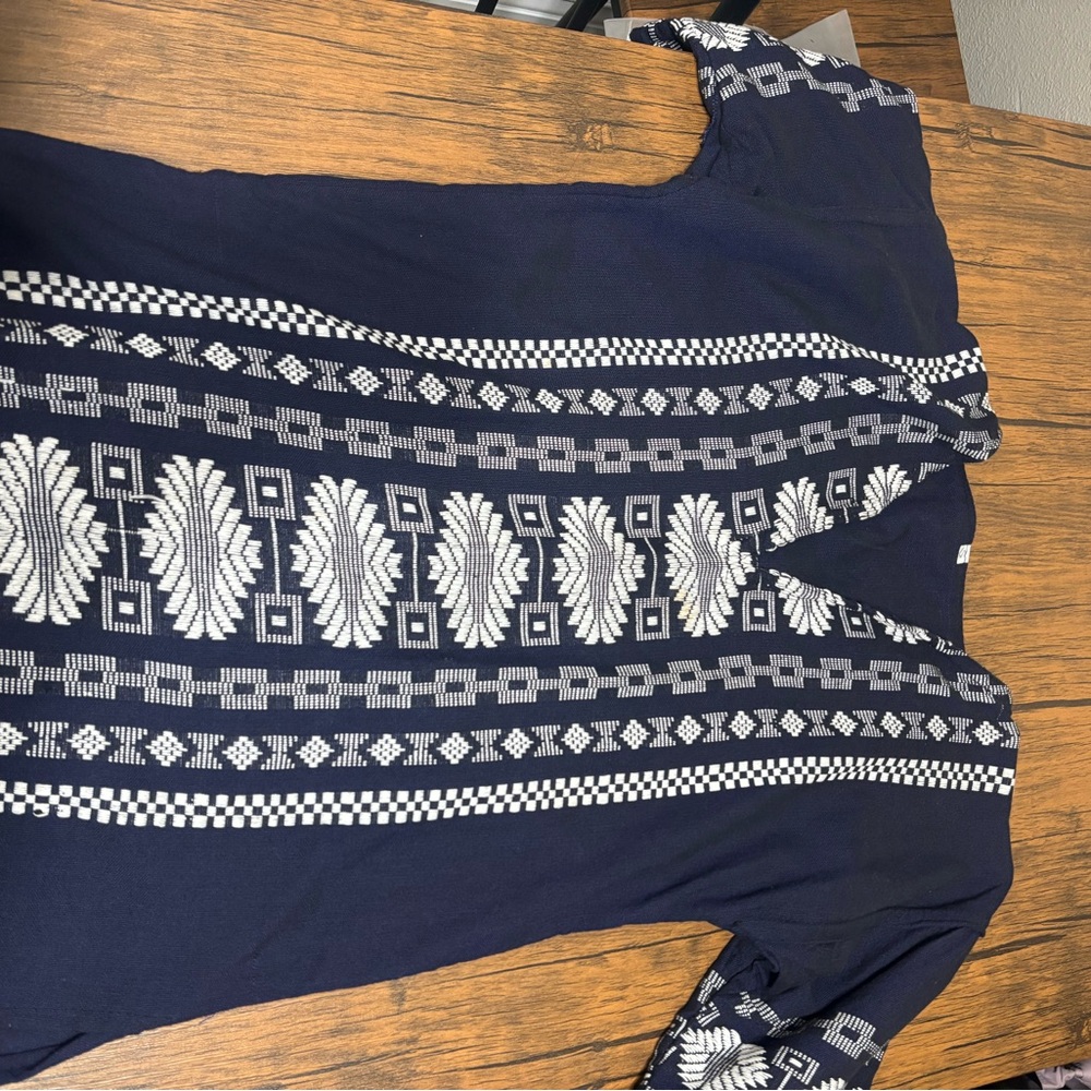 Navy and White Patterned Blouse